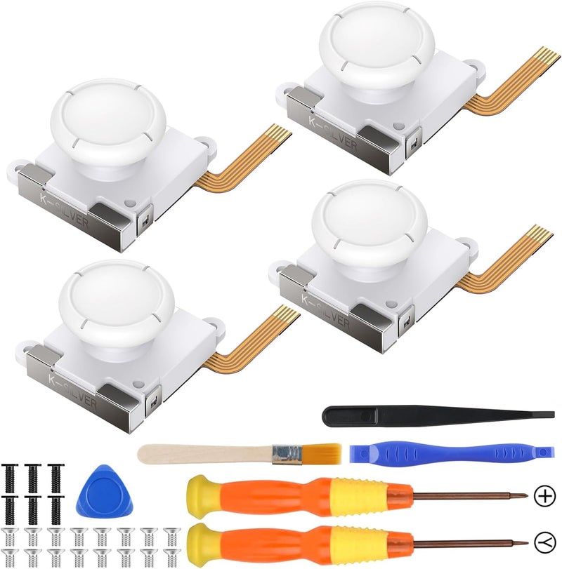 BRONAL TMR Hall Effect Joystick Replacement for JoyCon – 32 in 1 [No Drifting] Replacement Joystick Analog Thumb for Switch/OLED/Lite Right/Left Stick (4pcs with Repair Kit)-White - Image 1